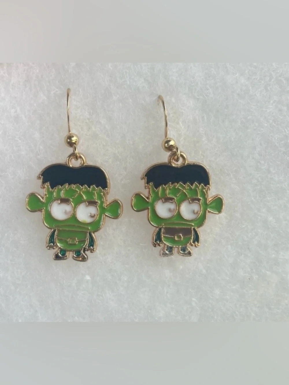 Black Green and Gold Halloween Frankenstein Earrings Hypoallergenic New Fun